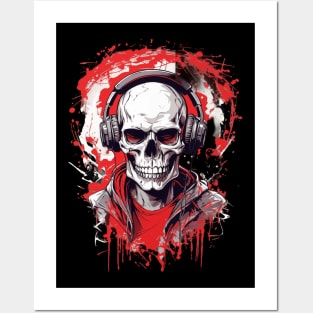 Cool Skull Wearing Headphones Posters and Art